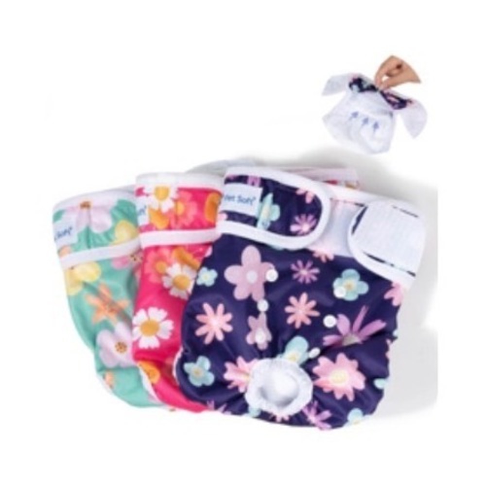 Pet Soft Washable Female Dog Diapers XL 3 Pack Floral Reusable Pet Wraps